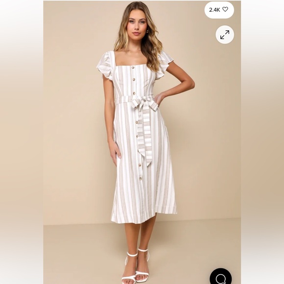 Lulus Dresses & Skirts - BNWT Lulus Mediterranean Moves White Striped Flutter Sleeve Midi Dress